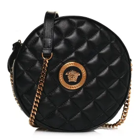 Versace La Medusa Round Quilted Leather Black Shoulder Bag