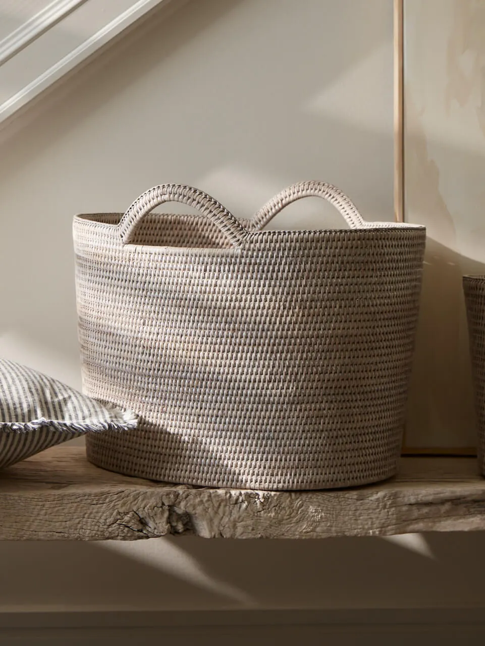 White Rattan Bucket Basket