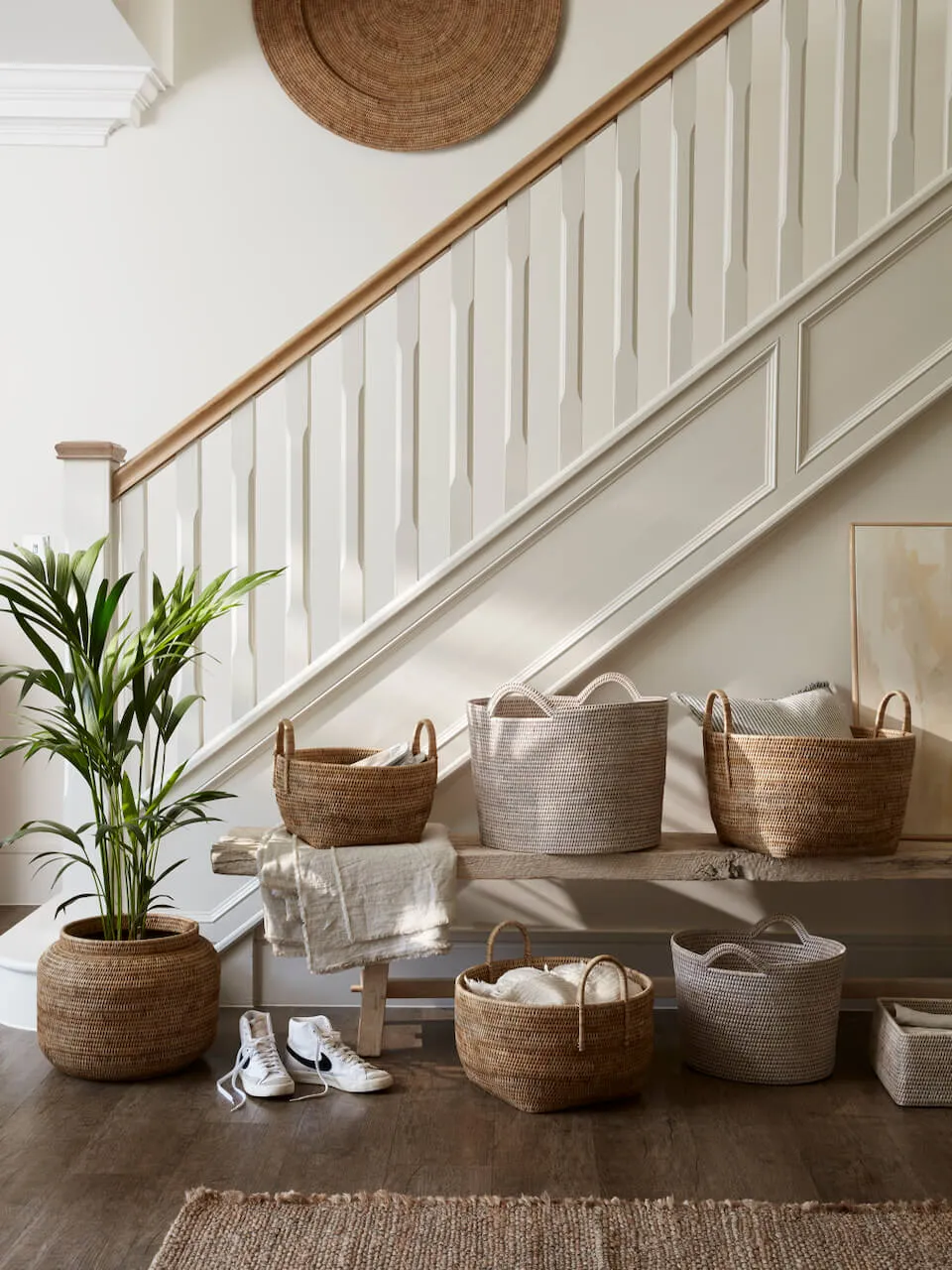 White Rattan Bucket Basket